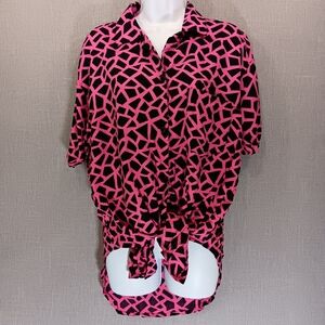 VTG 90s Pinot Noir Shirt Abstract Geometric Retro Button Shirt Pink Black NWT